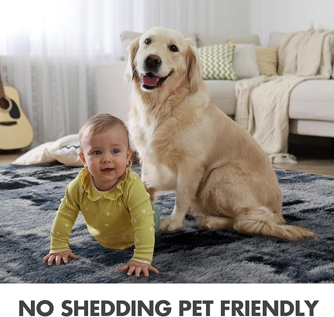 9x12 Ft Extra Large Shag Rugs for Living Room, Ultra Soft Fluffy Furry Area Rugs for Bedroom Indoor Floor, Aesthetic Carpet for Kids Home Decor (Blue)