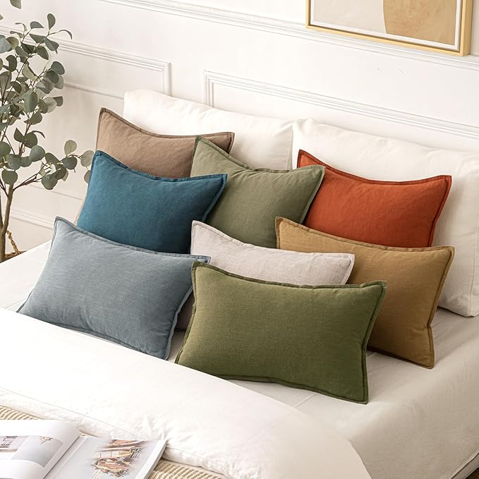 MIULEE Decorative Linen Pillow Covers 18x18 Inch Burnt Orange Boho Farmhouse Neutral Couch Throw Pillows for Bed Pack of 2 Accent Modern Pillowcase Summer Sofa Livingroom Home Decor