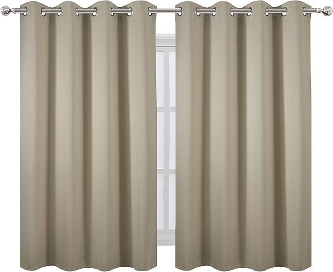 LEMOMO Beige Thermal Blackout Curtains/52 x 54 Inch/Set of 2 Panels Room Darkening Curtains for Bedroom