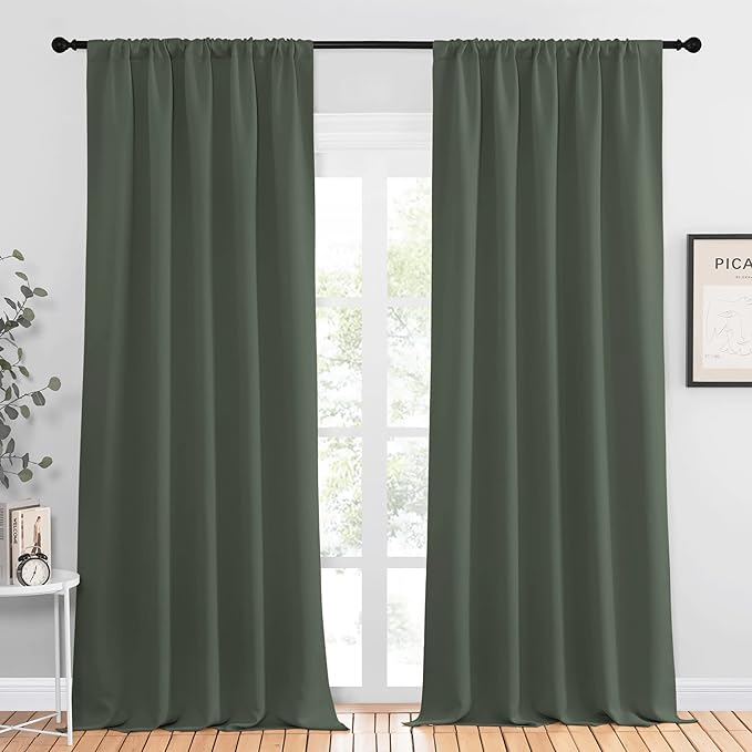 NICETOWN Bedroom Curtains Blackout Draperies - All Season Thermal Insulated Solid Rod Pocket Top Blackout Curtains/Drapes for Kid's Room (Dark Mallard, 1 Pair, 52 x 95 Inch)