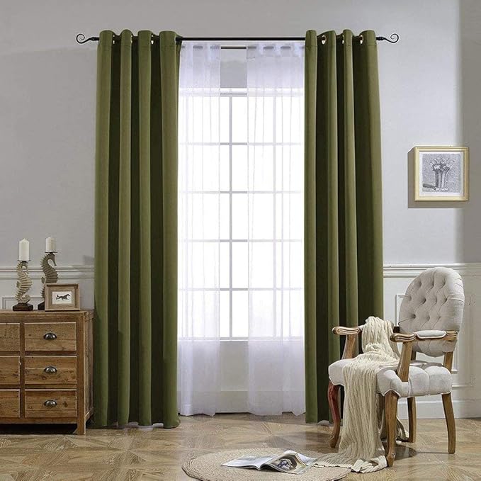 NICETOWN Blackout Curtains for Living Room - Functional Blackout Curtains/Panels for Bedroom, Window Decoration, Privacy Assured (Set of 2, 52 x 95 inches in Olive Green)