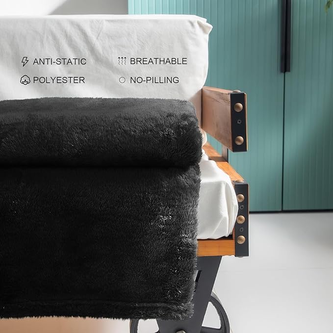 Exclusivo Mezcla Plush Fuzzy Fleece Throw Blanket Extra Large, Super Soft, Fluffy and Warm Blankets for Couch, Bed, All Season (Black, 50x70 inches)