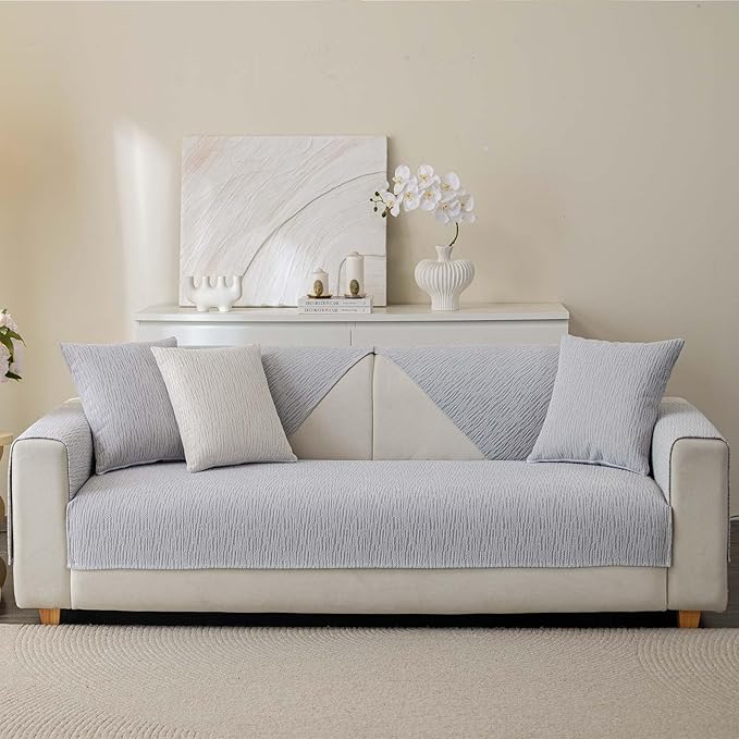 Soft Waterproof Chenille Cover Washable, Non Slip Sectional Sofa Covers for 3 Cushion Couch Sofa L Sharped Sofa Slipcover for Pets, Furniture Protector (1 PCS 36"x82" Light Grey)