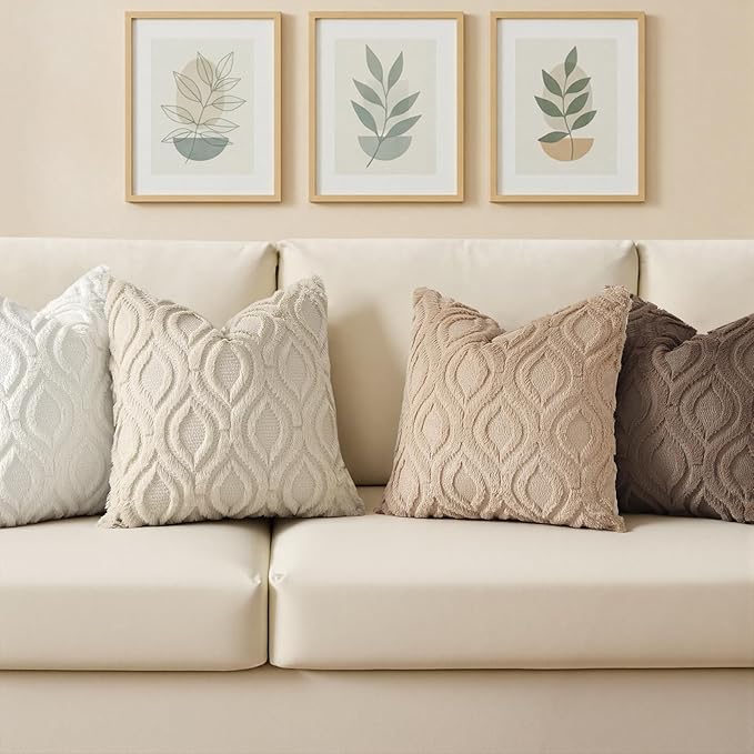 decorUhome Throw Pillow Covers 16x16 Inch Set of 2, Soft Plush Faux Wool Light Brown Solid Couch Pillow Covers, Accent Farmhouse Neutral Square Pillow Cases for Sofa Bed Living Room