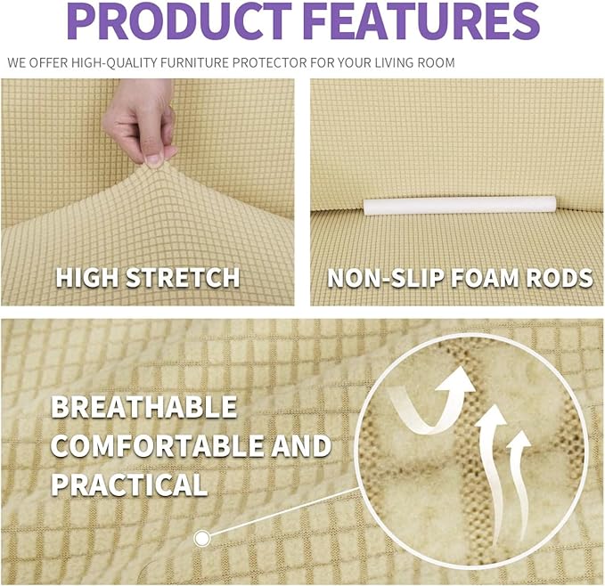 ZNSAYOTX Stretch Oversized Couch Cover Universal Sofa Covers for Living Room Dogs Pet Furniture Protector Spandex Extra Large Sofa Slipcovers with Anti Slip Foam Sticks (Beige, XL Sofa)