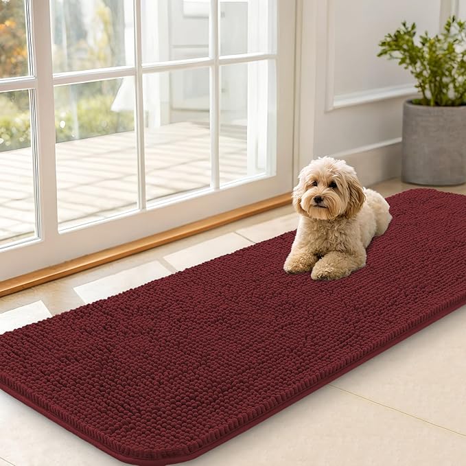 OLANLY Dog Door Mat for Muddy Paws 59x20, Absorbs Moisture and Dirt, Absorbent Non-Slip Washable Doormat, Quick Dry Chenille Mud Mat, Entry Indoor Entryway Carpet for Inside Floor, Caramel Russet