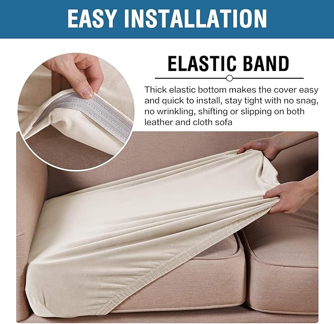 H.VERSAILTEX Velvet Stretch Couch Cushion Cover Plush Cushion Slipcover for Chair Cushion Furniture Protector Seat Cushion Sofa Cover (1 Piece Armchair Cushion Covers, Ivory)