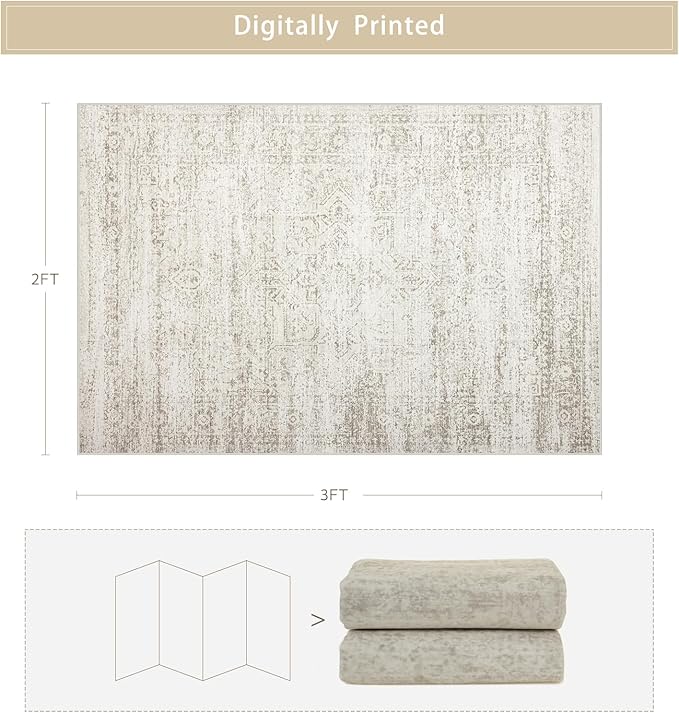 Washable Rugs 2x3 Entryway Area Rugs for Kitchen,Living Room,Bedroom- Small Low Pile Non Slip Throw Rugs for Enterway Bathroom,Vintage Indoor Door Mat for Farmhouse Home Office Decor