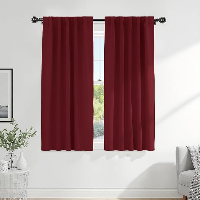PONY DANCE Bedroom Window Panels - Christmas Decoration Blackout Curtains Elegant Back Tab Slot Pocket Curtains Thermal Insulated Energy Efficient Home Decoration, 42 x 63 inch, Red, One Pair