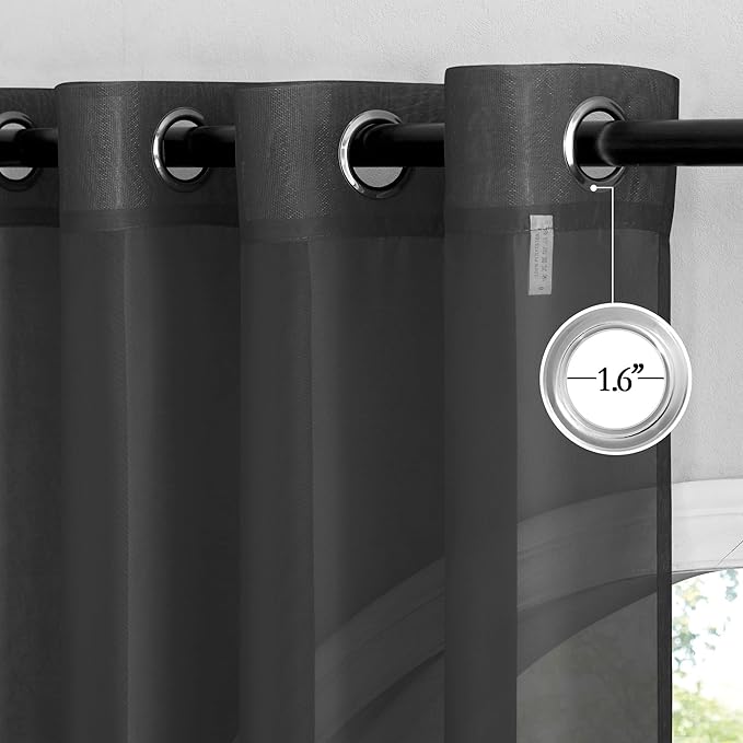 NICETOWN Sheer Window Curtain 84" - Ring Top Window Treatments Home Decorations Voile Panels Drapes with for Living Room/Patio Door (54 Inches Wide, Black, 2 Panels)