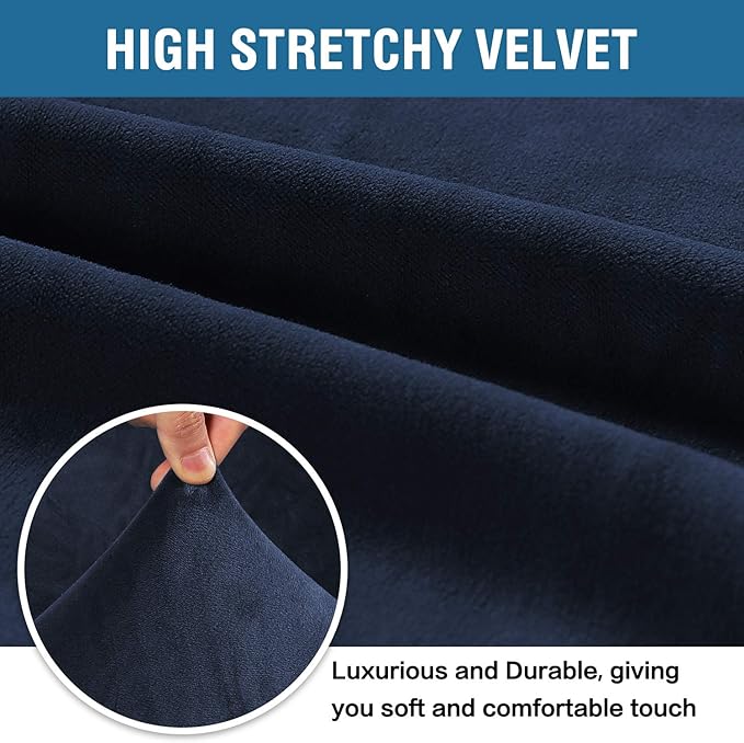 H.VERSAILTEX Stretch Velvet Sofa Covers Large Couch Covers Sofa Slipcovers Furniture Protector Soft with Non Slip Elastic Bottom, Feature Thick Comfy Rich Velour (Extra Wide Sofa 98"-105", Navy)