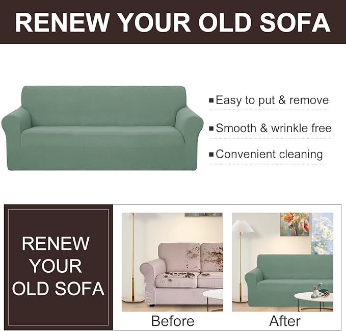 U-NICE HOME Stretch Couch Cover Sofa Cover Sofa Slipcover Furniture Protector for 3 Cushion Couch Sofa Pet Friendly(Sofa, Cyan)