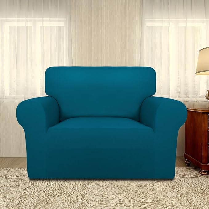 PureFit Super Stretch Sofa Slipcover – Spandex Non Slip Soft Couch Sofa Cover, Washable Furniture Protector with Non Skid Foam and Elastic Bottom for Kids, Pets (Oversized, Peacock Blue)