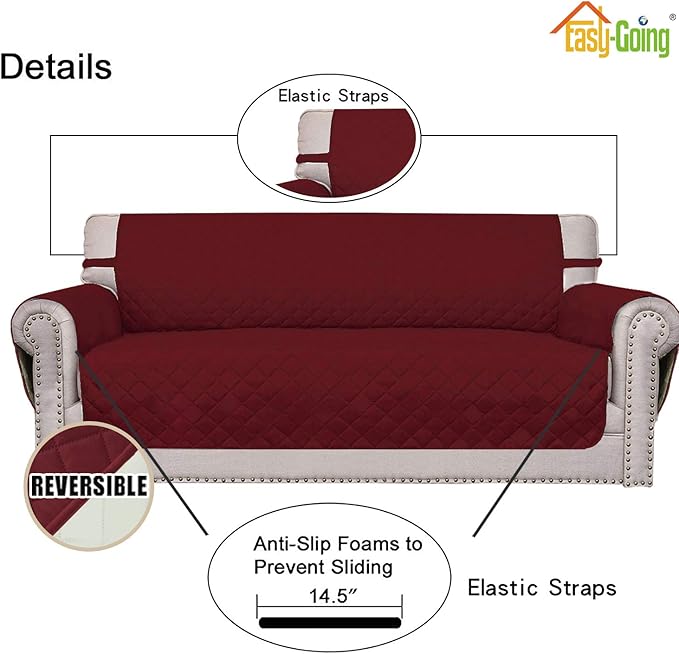 Easy-Going Reversible Couch Cover for 3 Cushion Couch Sofa Cover for Dogs Water Resistant Furniture Protector Cover with Foam Sticks Elastic Straps for Pet Cat (Sofa, Christmas Red/Ivory)