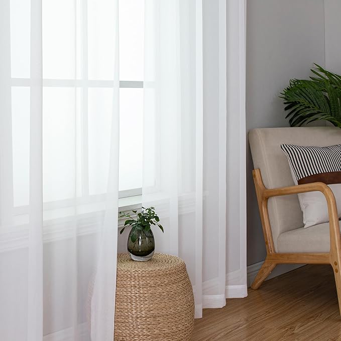Aiyufeng Voile Sheer White Curtains - Transparent Light Weight Soft Window Treatment Curtain Panels with Rod Pocket Top for Patio Door/Living Room (W59 x L96, 2 Panels), White