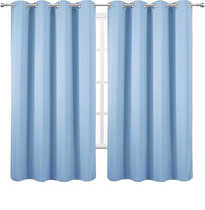 LEMOMO Sky Blue Blackout Curtains 66 x 63 Inch Length/Set of 2 Curtain Panels/Thermal Insulated Room Darkening Blackout Curtains for Bedroom