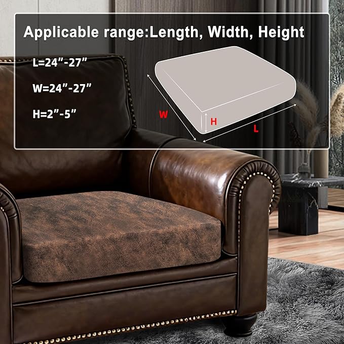 Leather Look Couch Cushion Covers Sofa Seat Slipcovers Sets Couches Furniture Protector for Sectional Armchair Loveseat Pets Kids Stretch Spandex Fabric (1 Cushion Armchair, Dark Brown)