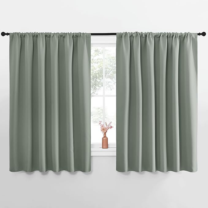 NICETOWN Blackout Curtains for Bedroom, Blackout Curtain Panels, Greyish Green, 1 Pair, 70 by 63-inch, Window Treatment Energy Saving Thermal Insulated Solid Rod Pocket Blackout Drapes/Draperies