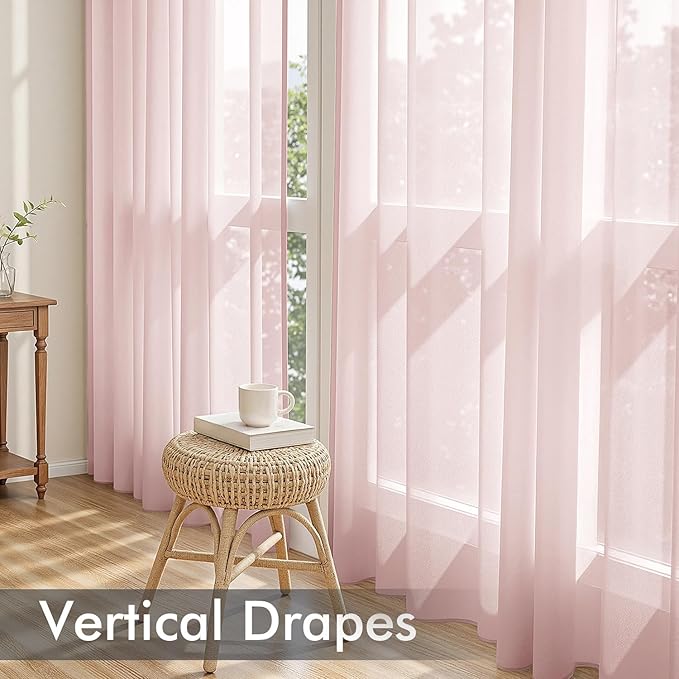 MIULEE Blush Pink Sheer Curtains 108 Inches Long, 4 Panels Set, Light Filtering Rod Pocket Voile Drapes for Living Room and Bedroom, Airy Soft Fabric Window Treatments, 42 x 108 Inches