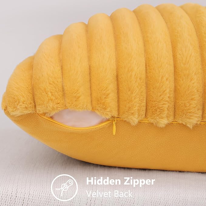 decorUhome Summer Cozy Faux Fur Throw Pillow Covers 18x18 Set of 2 Decorative Soft Plush Striped Modern Farmhouse Boho Couch Pillow Cases with Velvet Back for Sofa Bed Living Room, Mustard Yellow