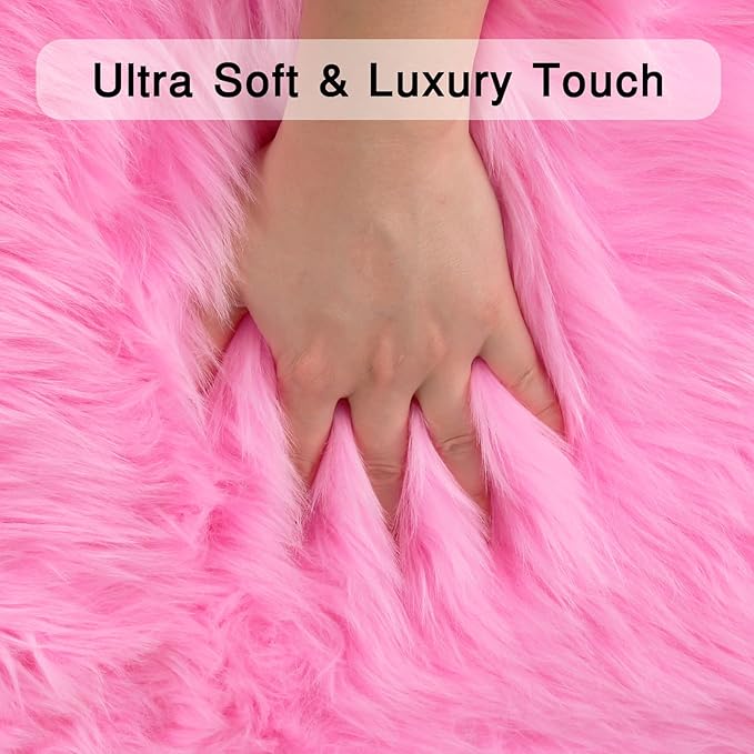 duduta Hot Pink Faux Sheepskin Runner Rug 2x6 ft, Fluffy Shag Girls Bedroom Dorm Rug Decor Fur Seat Covers Washable