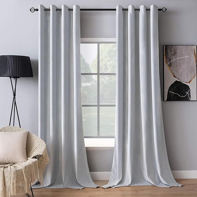 MIULEE 2 Pieces Greyish White Extra Long Velvet Curtains Exquisite & Elegant Grommet Thermal Insulated Soundproof Room Darkening Light Blocking Black Out Drapes for Living Room Bedroom 52 x 108 Inch