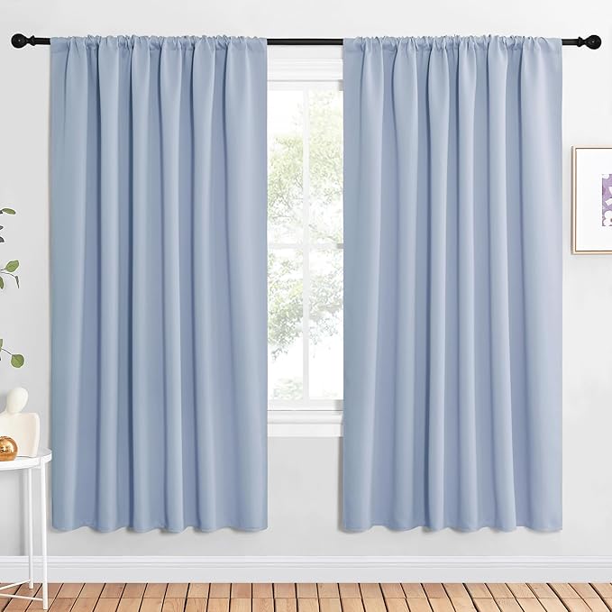 NICETOWN Bedroom Window Curtain Panels, Vintage Blue, 2 Panels, 62 in x 72 in (W x L), Window Treatment Thermal Insulated Rod Pocket Room Darkening Curtains/Drapes for Patio Door