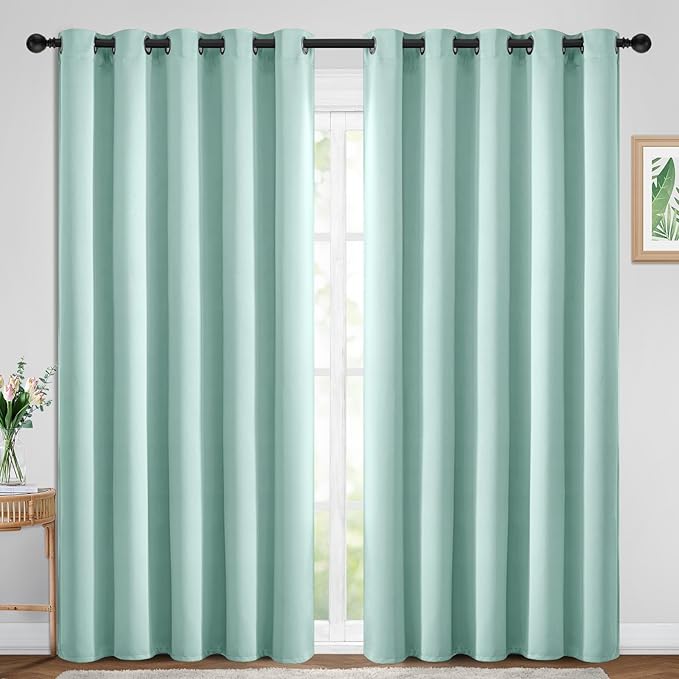 Yakamok Blackout Curtains Room Darkening Thermal Insulated Window Panels,Solid Grommet Top Drapes for Bedroom/Living Room(70Wx84L, Aqua, 2 Panels)