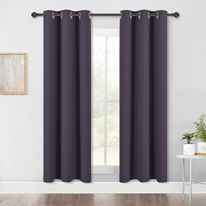 NICETOWN Bedroom Blackout Draperies Panels, 2 Panels, 42 x 72 Inch, Greyish Purple, Three Pass Microfiber Noise Reducing Thermal Insulated Solid Ring Top Window Curtains