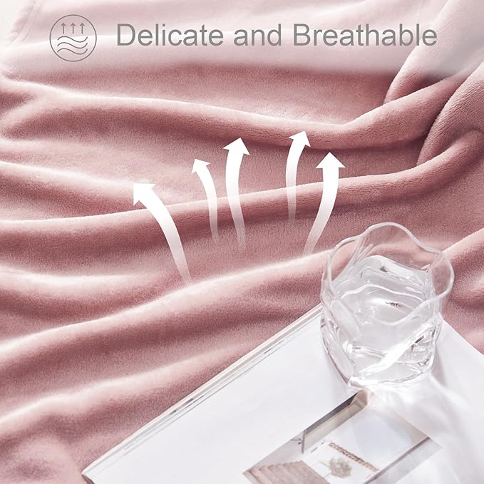 Exclusivo Mezcla Fleece Blankets Queen Size for Bed, Super Soft and Warm, All Season, Cozy, Plush, Lightweight, 90x90 Inches, Dusty Pink