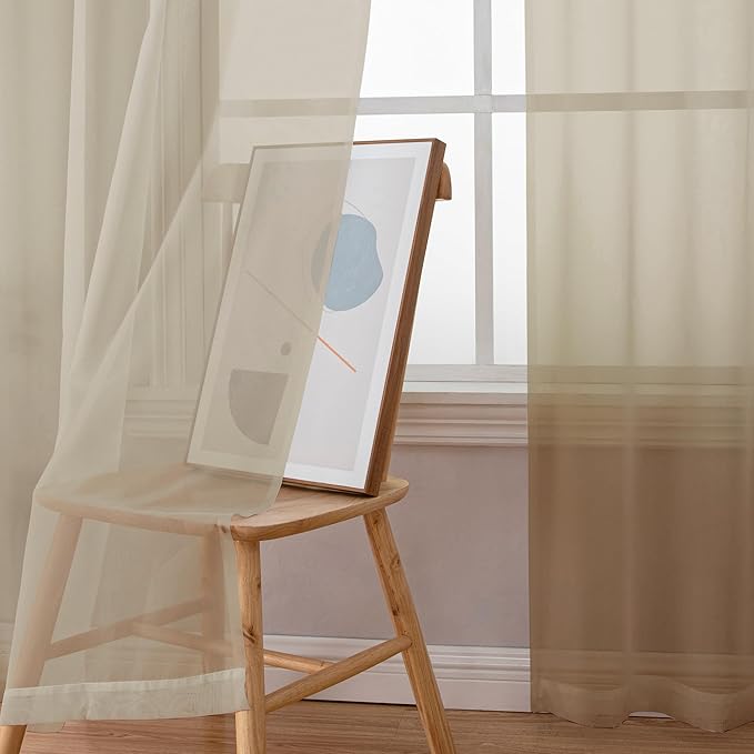 Simplebrand Taupe Sheer Curtains 84 Inches Long 2 Panels, Light Filtering Rod Pocket Solid Color Kakhi Taupe Brown Elegant Window Sheer Curtains & Drapes for Living Room, Bedroom (42" W x 84" L)