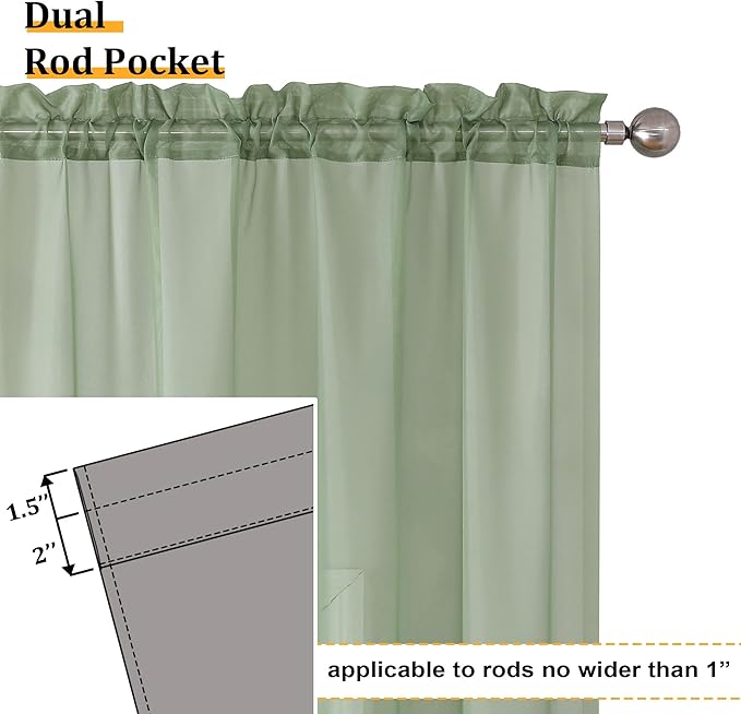 Aiyufeng Sheer Sage Green Curtains 120 Inches Long, Extra Long Rod Pocket Solid Color Window Sheer Curtain Panels, Elegant Curtains & Drapes for Living Room, Bedroom 2 Panels (Sage, 59" W x 120" L)