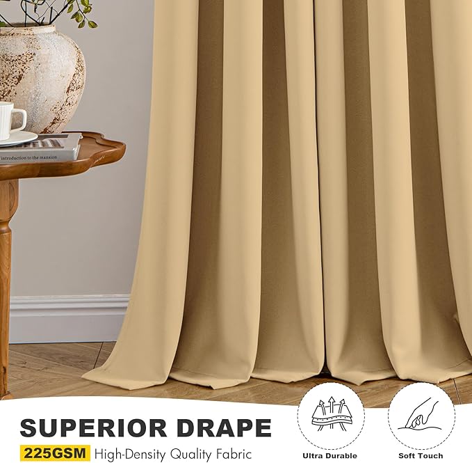 MIULEE Gold Blackout Curtains for Bedroom Living Room 72 Inches Long 2 Panels, Thermal Insulated Room Darkening Drapes Solid Grommet Noise Reduction Light Blocking Window Treatments 40x72 Inch