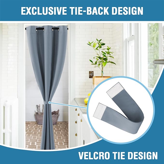 H.VERSAILTEX Doorway Curtain Blackout Closet Door Curtain Room Divider Window Treatment Curtain for Bedroom Thermal Insulated Privacy Drape Soundproof Grommet, 42 x 80 inches, 1 Panel, Stone Blue