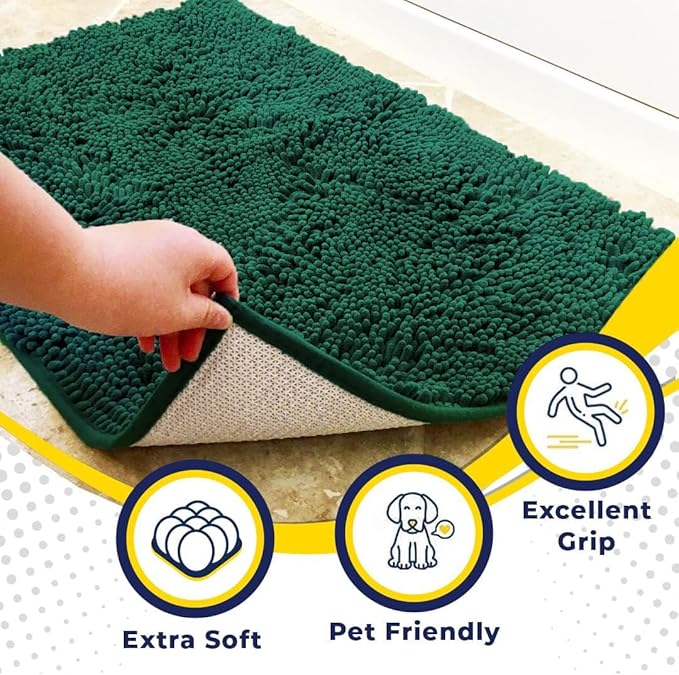 Muddy Mat® | Super Absorbent Door Mat Indoor, Microfiber Quick Dry Chenille Entryway Rug, Non-Slip Front Door Mat, Indoor Mats for Entryway, Machine Washable Pet Rug, Dark Green XXXL 72"X48"