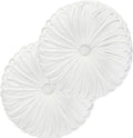 HIG Set of 2 Decorative Round Pleated Throw Pillows, Classy Accent Pumpkin Throw Pillows with Center Button, Vintage Velvet Floor Pillows for Sofa Vanity Chair Bed, White, 14.5" Diameter(Ripple)