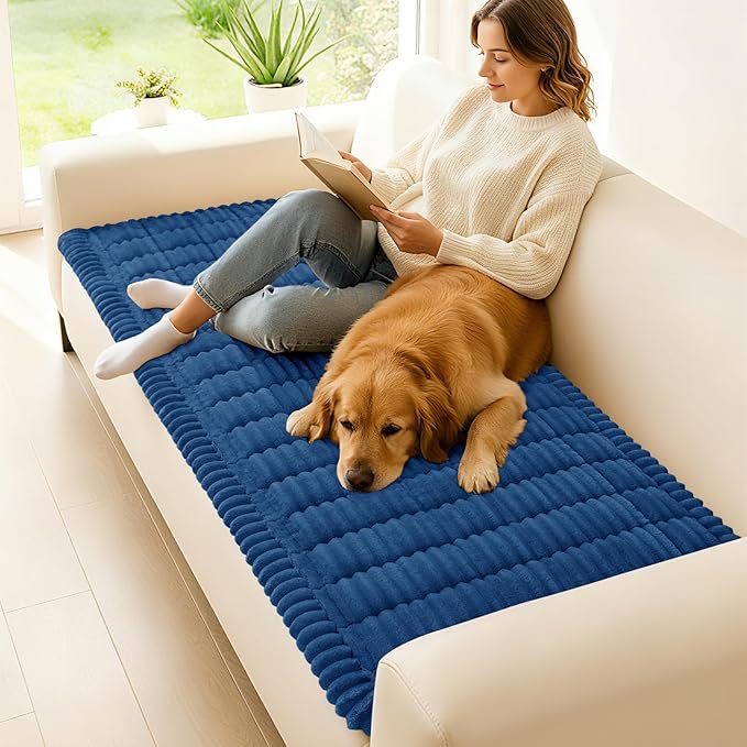 hyha Couch Covers for Dogs Washable, Non Slip Plush Dog Sofa Protectors, Fuzzy Pet Couch Covers for 3 Cushion Sofa Pet Friendly (Navy Blue, 27.6" x 82.7")