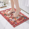 Area Rugs 24x17 Inch Home Decor Entry Rug, Small Door Mat Bath Mats for Bathroom, Ultra-Thin Non Slip Floral Low Pile Tub Mat for Sink Shower Doorway Tub Kitchen Sink(2 x 1.4 ft, Red Garden)