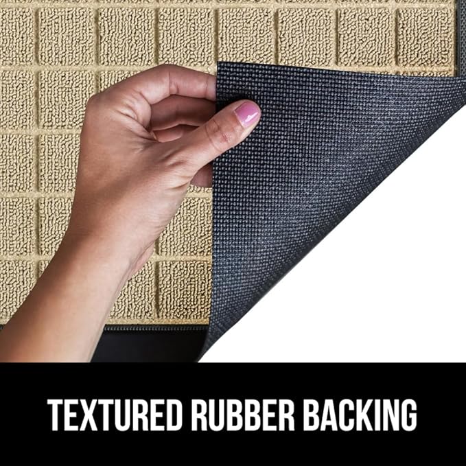 GORILLA GRIP 100% Waterproof All-Season WeatherMAX Doormat US Designed Natural Rubber, Stain and Fade Resistant, Low Profile Indoor Outdoor Door Mats, Easy Clean Patio Mat, 29x17, Taupe Grid
