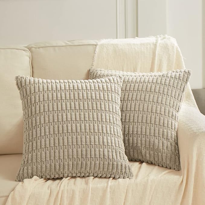 Fancy Homi 4 Packs Taupe Decorative Throw Pillow Covers 26x26 Inch for Living Room Couch Bed, Rustic Modern Farmhouse Boho Home Decor, Soft Plush Corduroy Cute Square Accent Cushion Case 60x60 cm