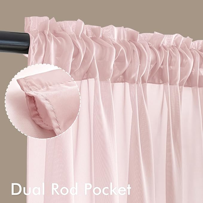 MIULEE Blush Pink Sheer Curtains 90 Inches Long, 4 Panels Set, Light Filtering Rod Pocket Voile Drapes for Living Room and Bedroom, Airy Soft Fabric Window Treatments, 42 x 90 Inches
