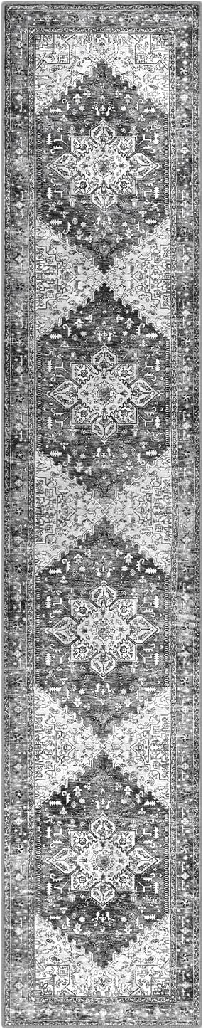Yamaziot Washable Runner Rug, 2x10 Non-Slip Boho Vintage Hallway Rug Runner with Rubber Backing, Stain Resistant & Distressed Carpet Runner for Bedroom, Kitchen, Laundry, Entrance