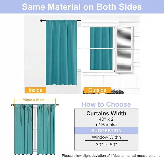 Simplebrand Ava Teal Short Blackout Curtains for Bedroom 54 Inches Long 2 Panels Set, Solid Thermal Insulated, Energy Saving Window Treatment Curtains Blackout Drapes, W40 x L54 Inch