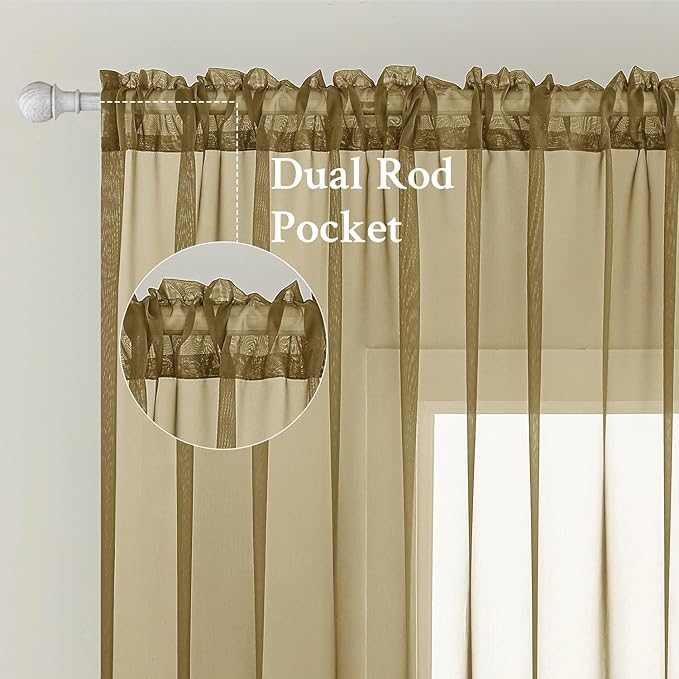 MIULEE 2 Panels Solid Color Sheer Window Curtains Elegant Window Voile Panels/Drapes/Treatment for Bedroom Living Room (54X72 Inches Dark Gold)