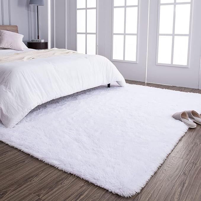 TWINNIS Super Soft Shaggy Rugs Fluffy Carpets 6x9 Feet, Indoor Modern Plush Area Rugs for Living Room Bedroom Kids Room Nursery Home Decor, Upgrade Anti-Skid Rectangular Fuzzy Rug, White