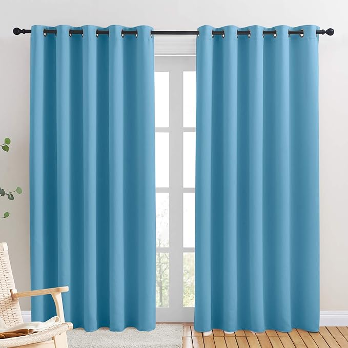 NICETOWN Room Darkening Draperies Window Curtain Panels, Teal Blue, 2 Panels, W60 x L84 -inch, Thermal Insulated Grommet Room Darkening Curtains for Bedroom