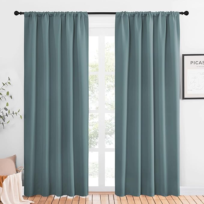NICETOWN Greyish Blue Blackout Curtains Panels for Window, Thermal Insulated Rod Pocket Blackout Drapes/Draperies for Living Room (2 Panels, W52 x L84 inches)