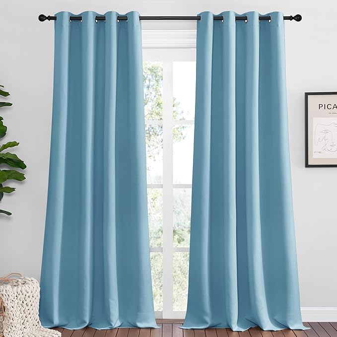 NICETOWN Teal Blue Blackout Curtains 120 inches Length for Living Room, 2 Panels, 55" Wide, Thermal Insulated Long Drapes for Large Window