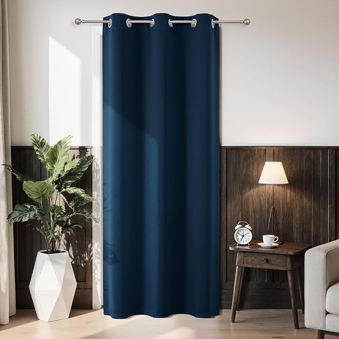 Joydeco Blackout Door Curtain for Doorway Privacy 80 Inches Long, Grommet Closet Curtain for Open Closet, Room Divider for Bedroom Living Room (Navy Blue, 32Wx80L, 1 Panel)