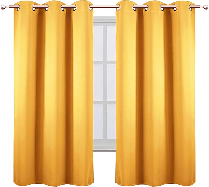 LEMOMO Yellow Blackout Curtains 34 x 63 Inch Length/Set of 2 Curtain Panels/Thermal Insulated Room Darkening Blackout Curtains for Bedroom